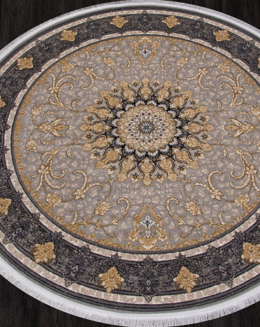 Ковер персидский 752192 Kashan (Хит-сет, желтый, серый) круглый