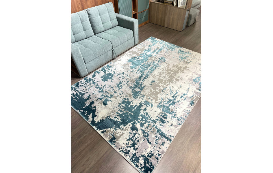 Ковер комнатный на пол бирюзовый с серым абстракция АС21 